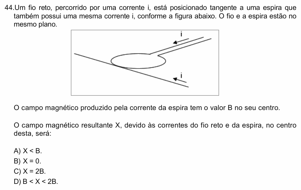 Enunciado da questão 44 de Física do FCM-MG 2022