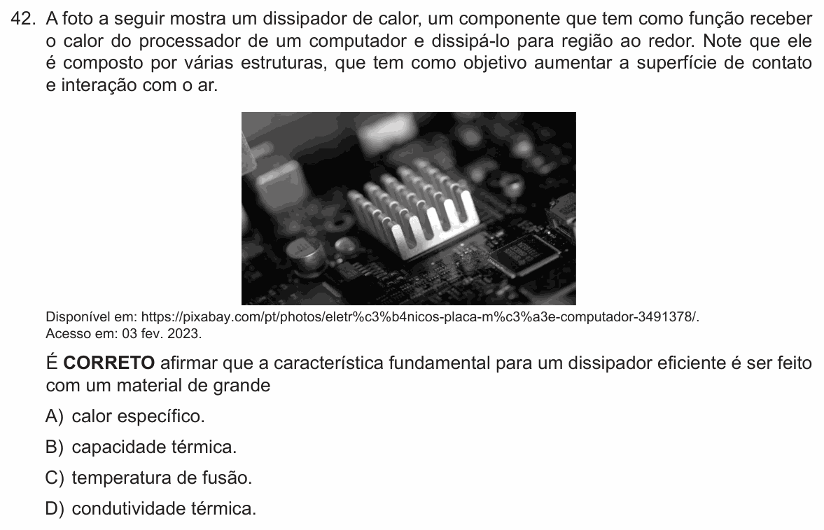 Enunciado da questão 42 de Física do FCM-MG 2023 (2º semestre)