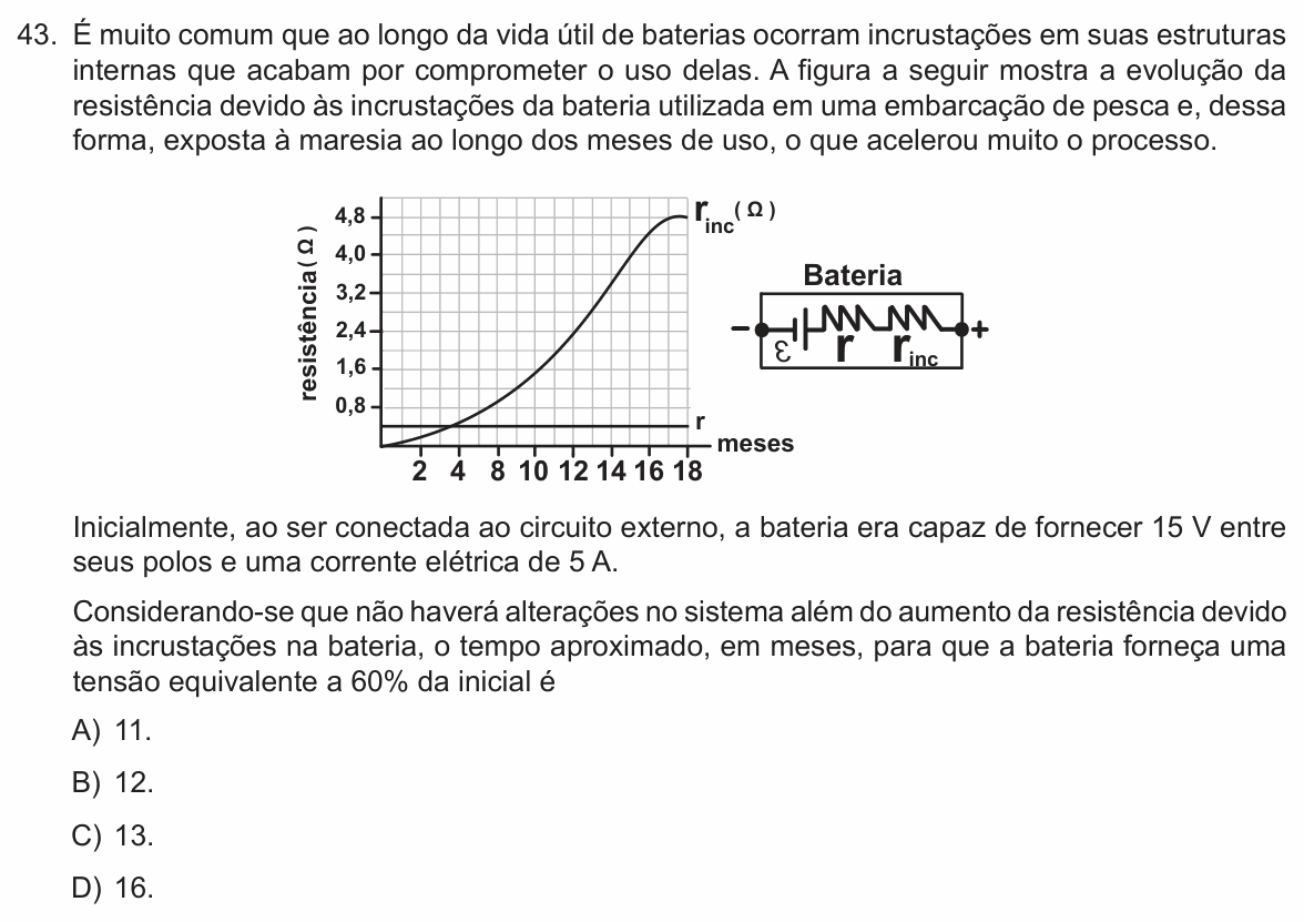 Enunciado da questão 43 de Física do FCM-MG 2023 (2º semestre)