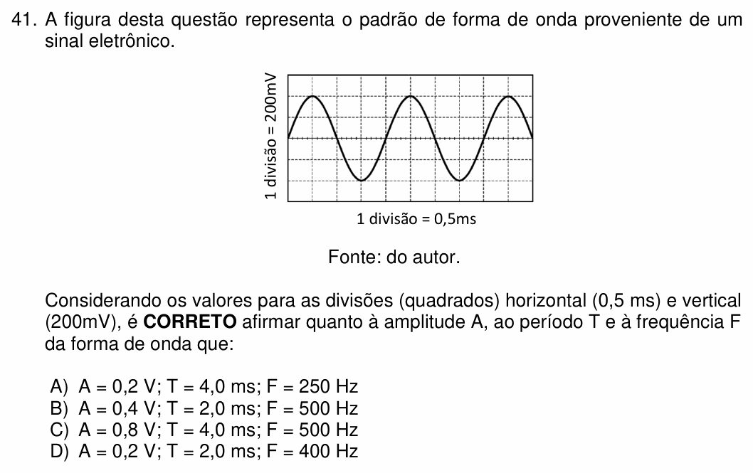 Enunciado da questão 41 de Física do FCM-MG 2023