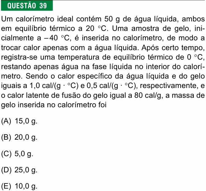 Enunciado da questão 39 de Física do FMJ 2016