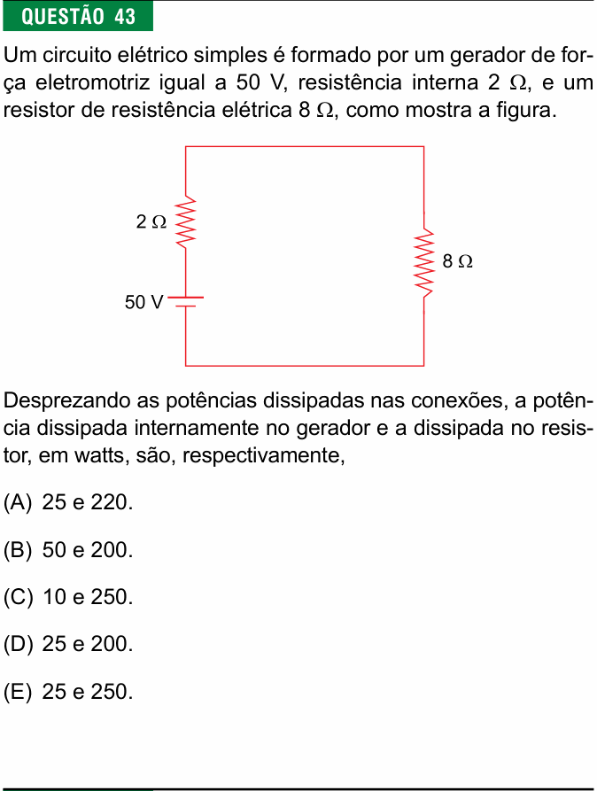 Enunciado da questão 43 de Física do FMJ 2016