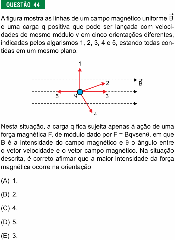 Enunciado da questão 44 de Física do FMJ 2016
