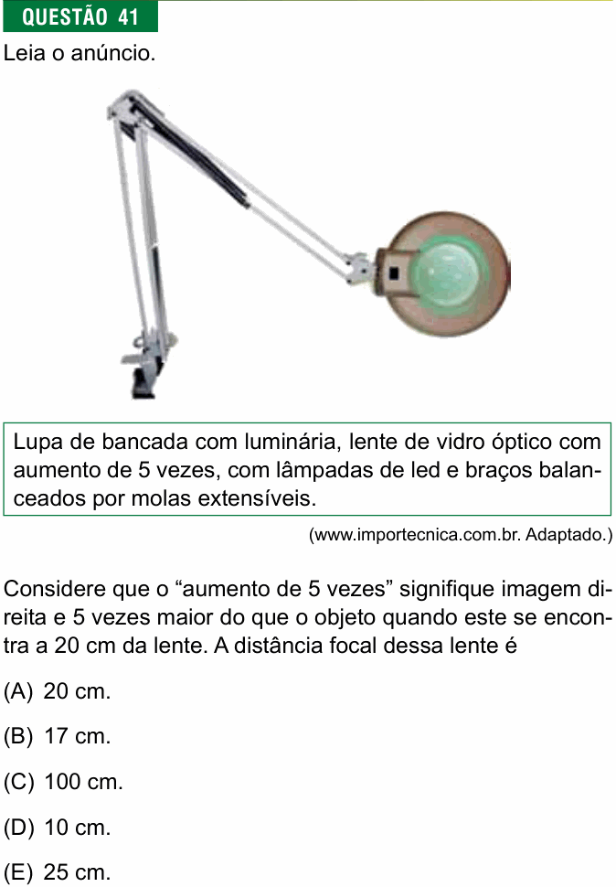 Enunciado da questão 41 de Física do FMJ 2017