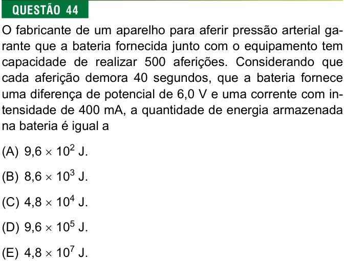 Enunciado da questão 44 de Física do FMJ 2017