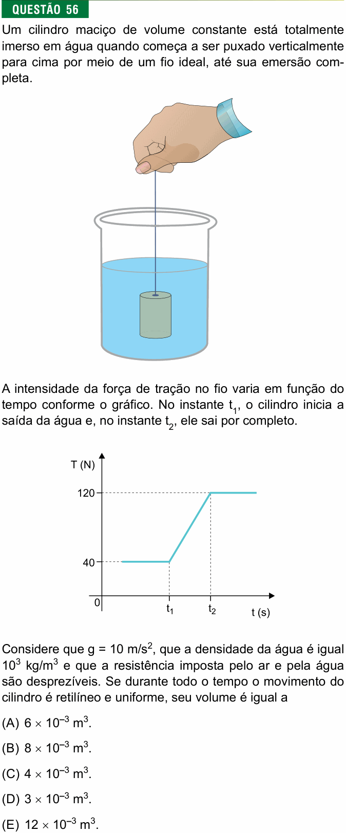 Enunciado da questão 56 de Física do FMJ 2018