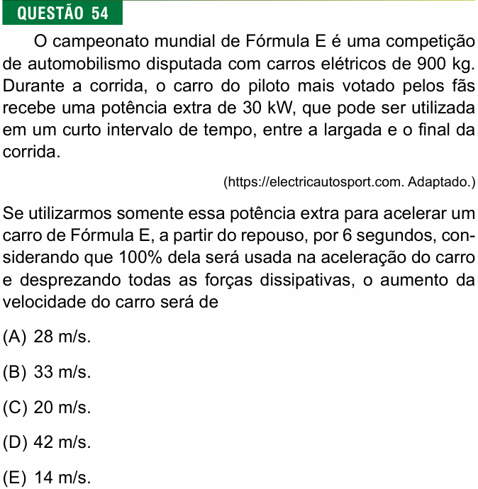 Enunciado da questão 54 de Física do FMJ 2019