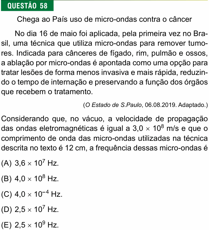 Enunciado da questão 58 de Física do FMJ 2020