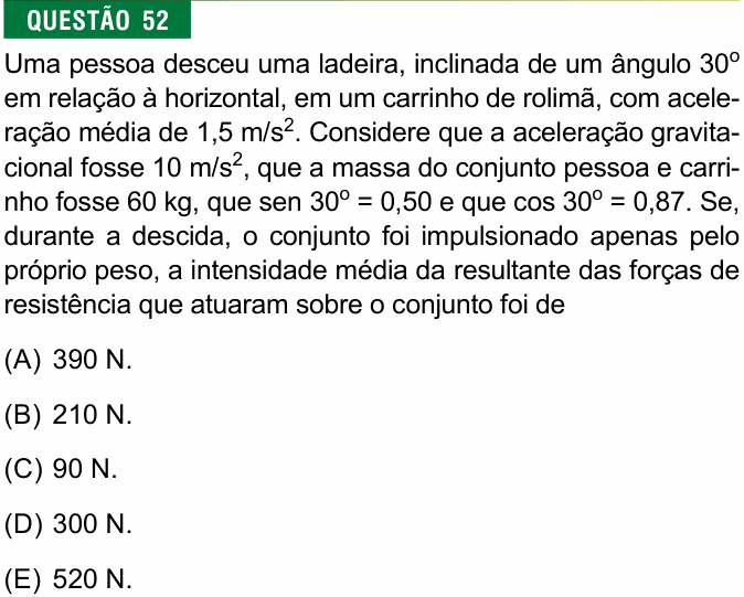 Enunciado da questão 52 de Física do FMJ 2021