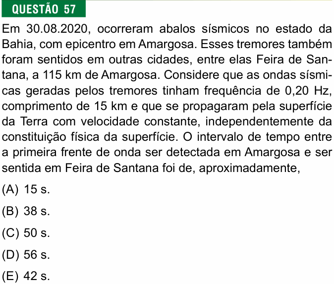 Enunciado da questão 57 de Física do FMJ 2021