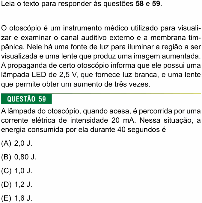 Enunciado da questão 59 de Física do FMJ 2021