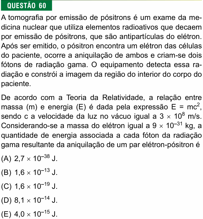 Enunciado da questão 60 de Física do FMJ 2021