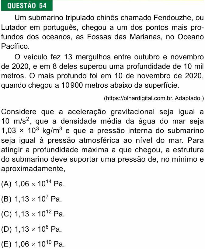 Enunciado da questão 54 de Física do FMJ 2022