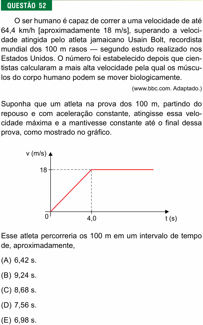 Enunciado da questão 52 de Física do FMJ 2023