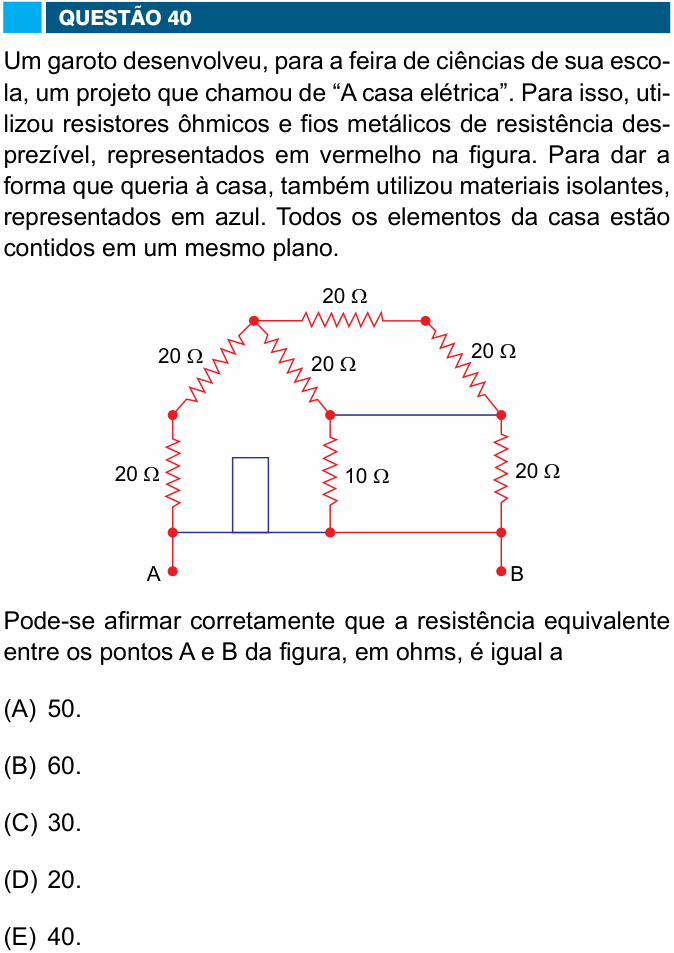 Enunciado da questão 40 de Física do FAMEMA 2016