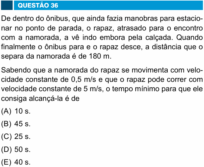 Enunciado da questão 36 de Física do FAMEMA 2020
