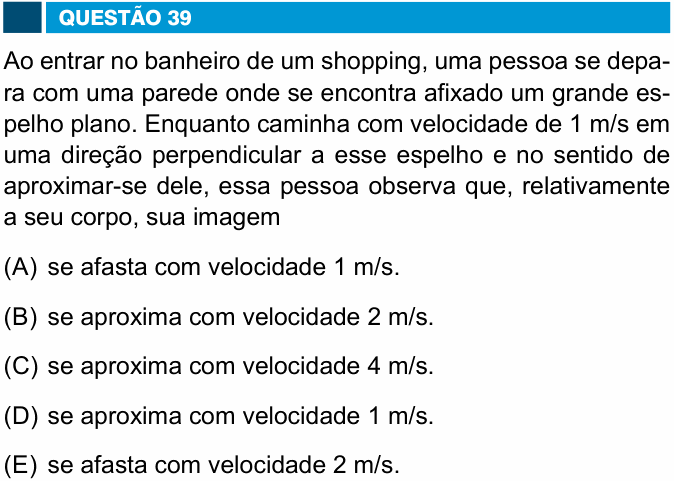 Enunciado da questão 39 de Física do FAMEMA 2020