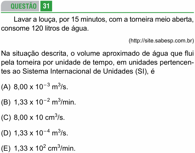 Enunciado da questão 31 de Física do FAMERP 2015
