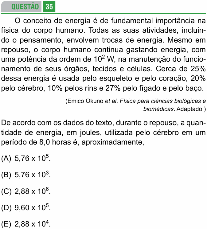 Enunciado da questão 35 de Física do FAMERP 2015
