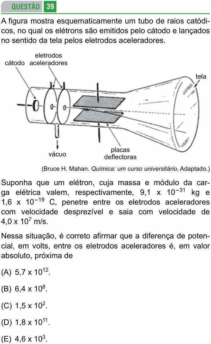 Enunciado da questão 39 de Física do FAMERP 2015