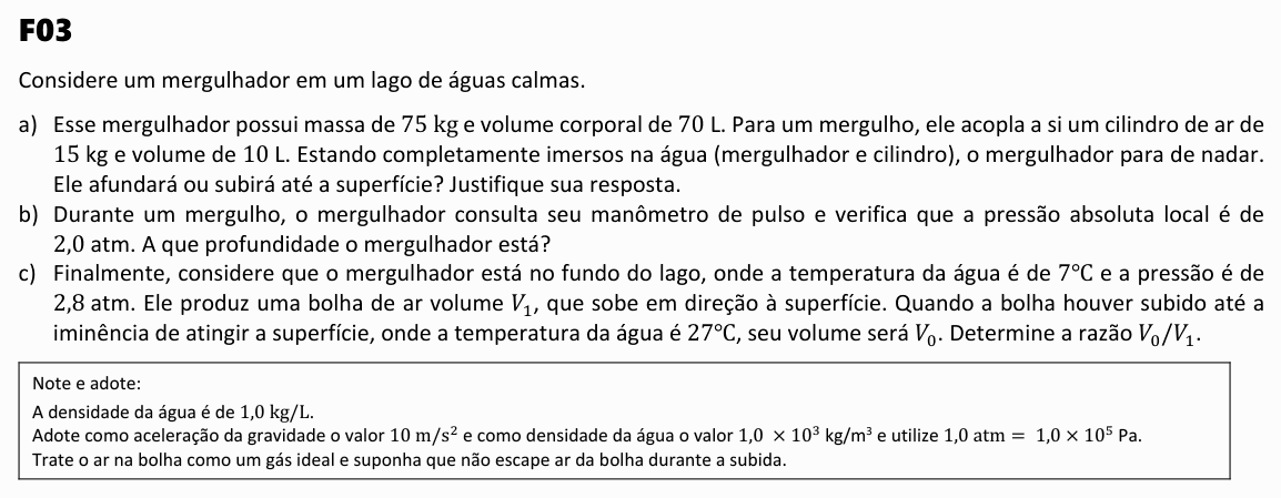 Enunciado da questão 3 de Física do FUVEST 2023 (2ª fase)