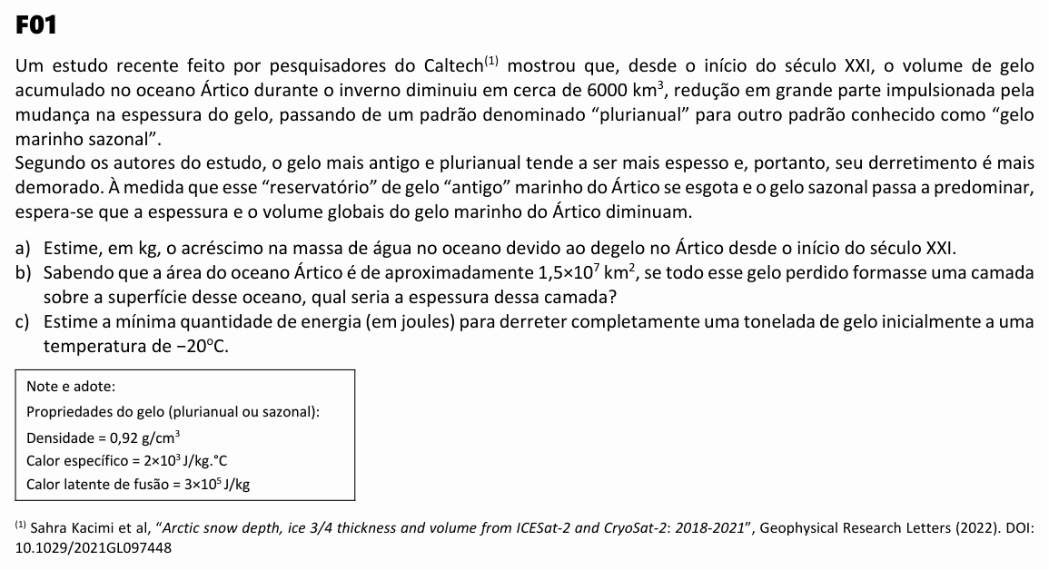 Enunciado da questão 1 de Física do FUVEST 2024 (2ª fase)