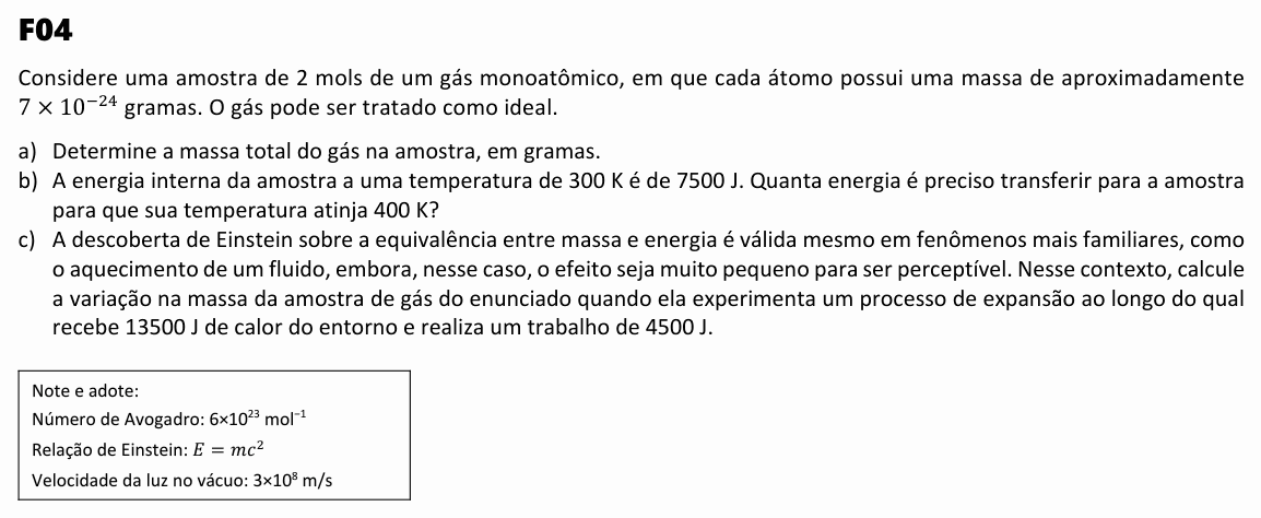 Enunciado da questão 4 de Física do FUVEST 2024 (2ª fase)