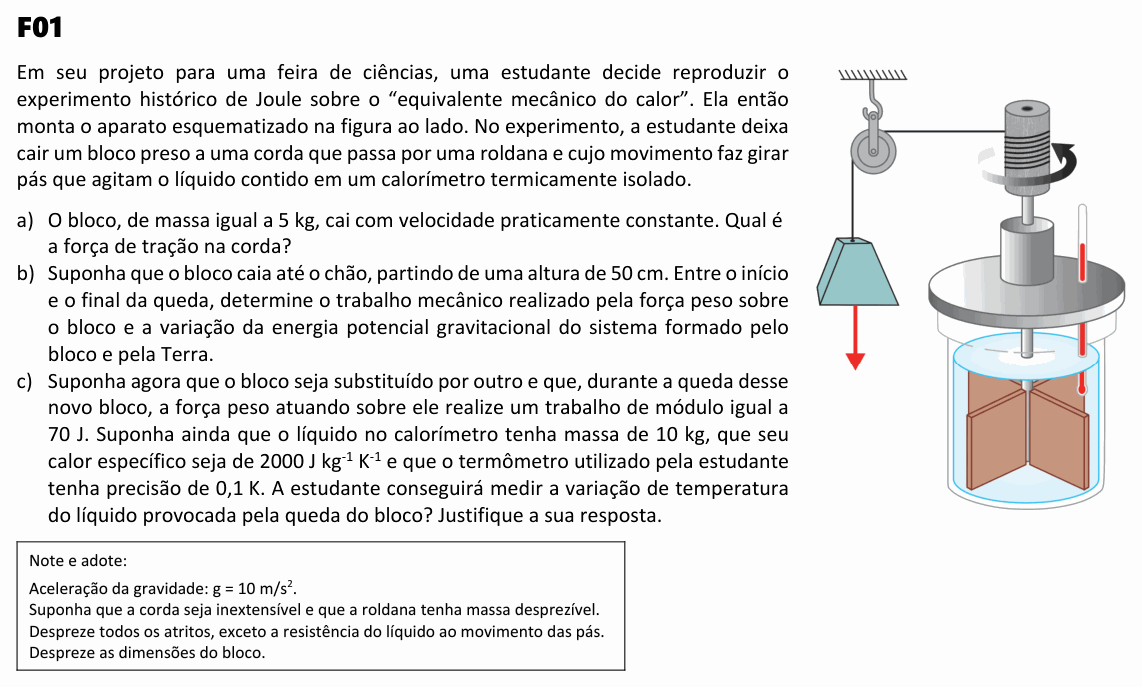 Enunciado da questão 1 de Física do FUVEST 2025 (2ª fase)