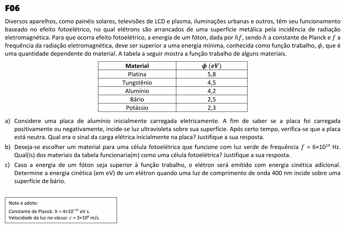 Enunciado da questão 6 de Física do FUVEST 2025 (2ª fase)