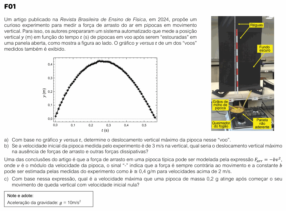 Enunciado da questão 1 de Física do FUVEST 2026 (2ª fase)