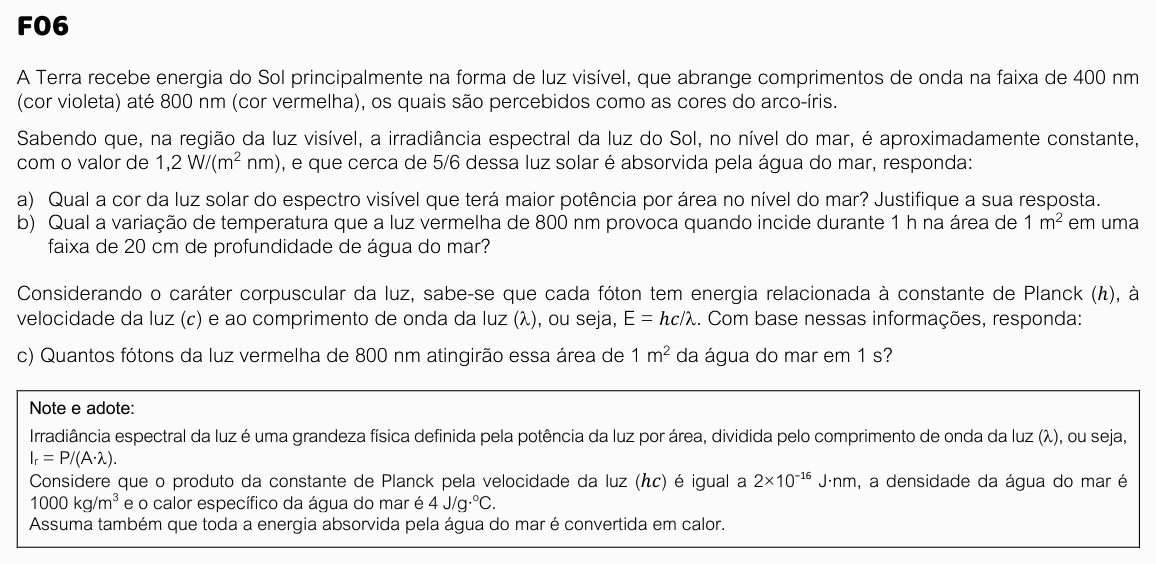 Enunciado da questão 6 de Física do FUVEST 2026 (2ª fase)