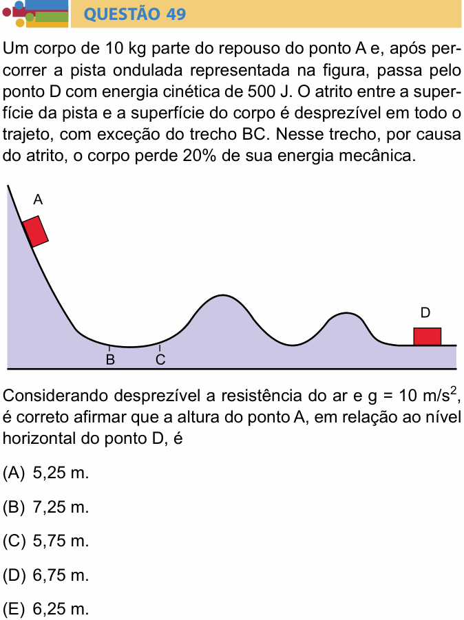 Enunciado da questão 49 de Física do Humanitas 2017
