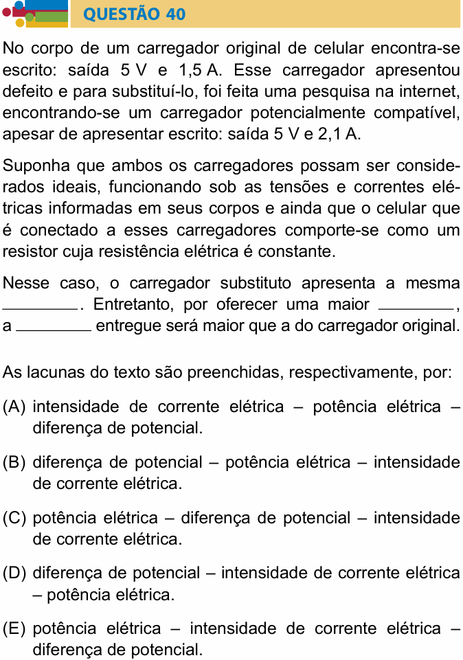 Enunciado da questão 40 de Física do Humanitas 2024 (2º semestre)