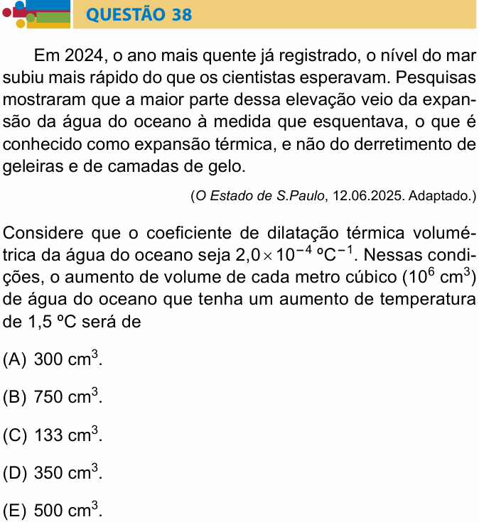 Enunciado da questão 38 de Física do Humanitas 2026