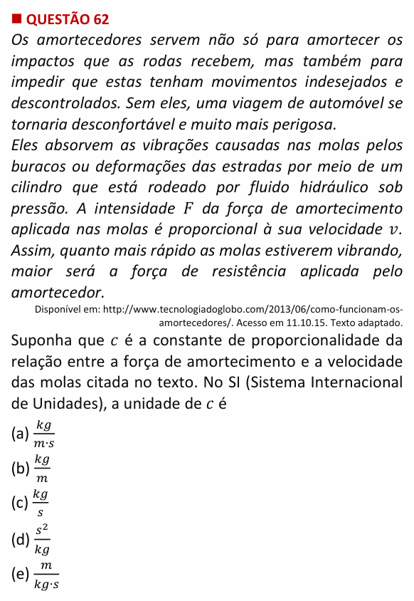 Enunciado da questão 62 de Física do Insper 2016 (Engenharia)