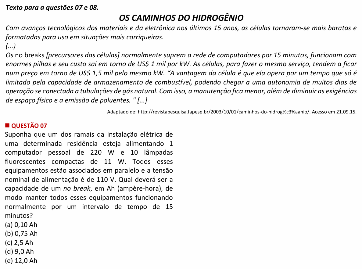 Enunciado da questão 7 de Física do Insper 2016 (Engenharia)