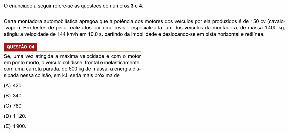 Enunciado da questão 4 de Física do Insper 2017 (Engenharias)