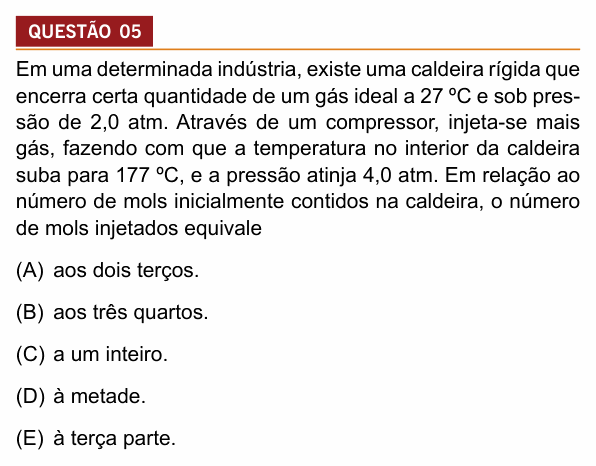 Enunciado da questão 5 de Física do Insper 2017 (Engenharias)