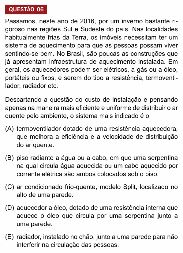 Enunciado da questão 6 de Física do Insper 2017 (Engenharias)