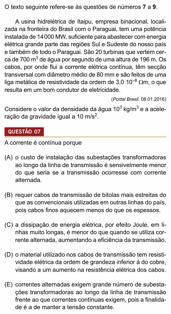 Enunciado da questão 7 de Física do Insper 2017 (Engenharias)