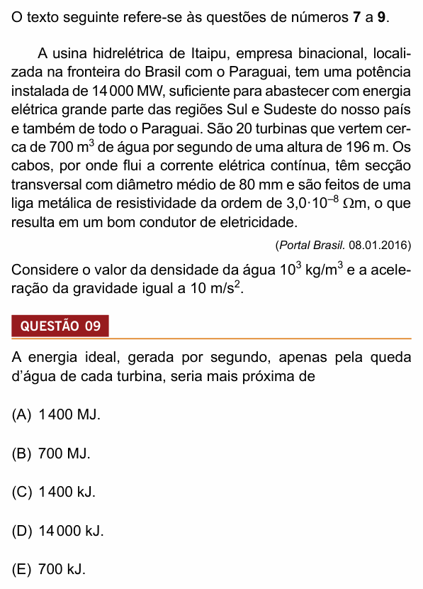 Enunciado da questão 9 de Física do Insper 2017 (Engenharias)