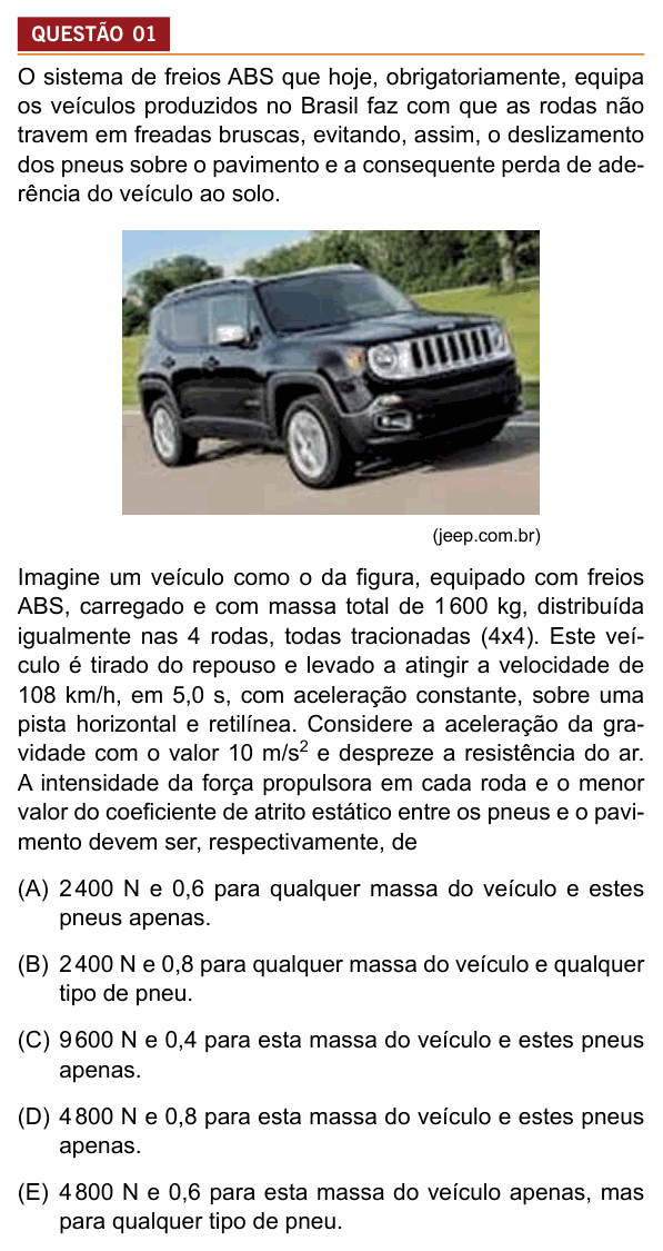 Enunciado da questão 1 de Física do Insper 2018 (Engenharias)