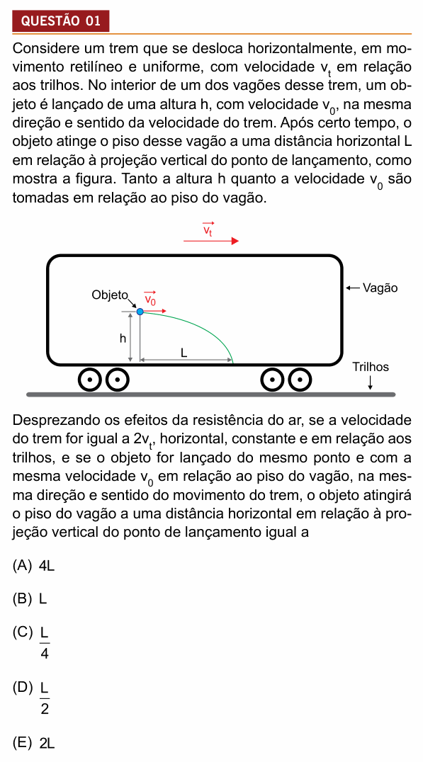 Enunciado da questão 1 de Física do Insper 2020 (Engenharias)