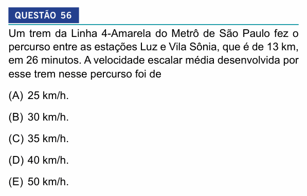 Enunciado da questão 56 de Física do Insper 2026 (2º semestre)