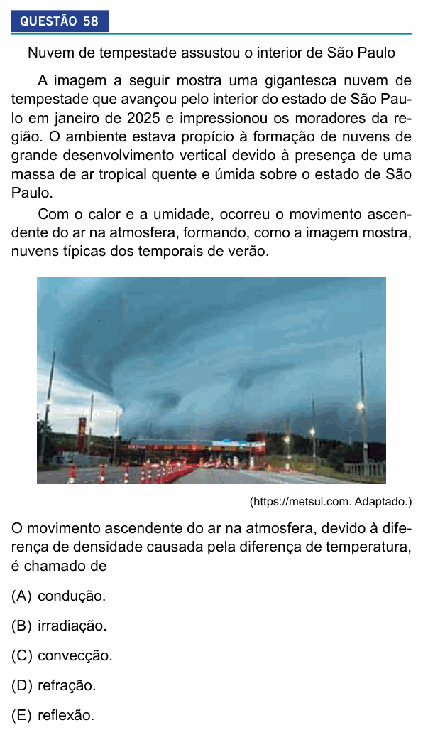 Enunciado da questão 58 de Física do Insper 2026 (reaplicação)