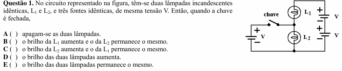 Enunciado da questão 1 de Física do ITA 2008