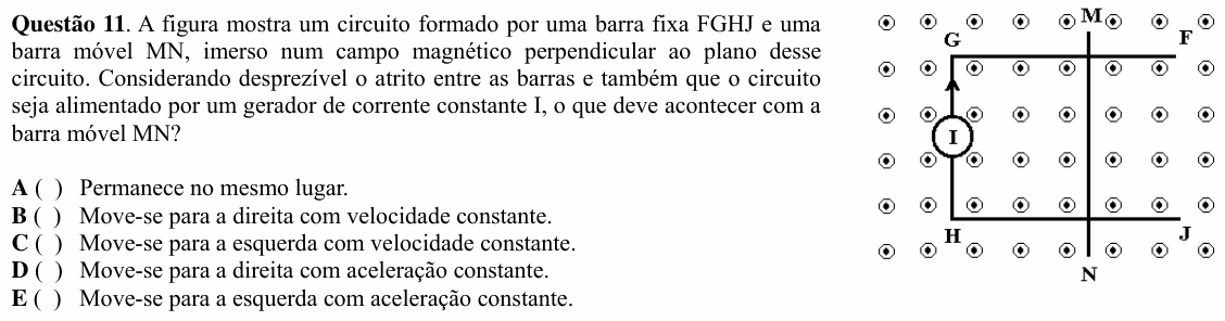 Enunciado da questão 11 de Física do ITA 2008