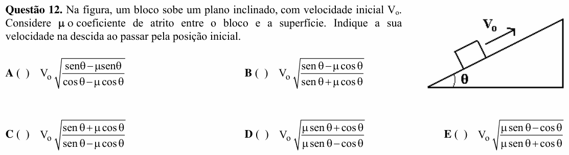 Enunciado da questão 12 de Física do ITA 2008