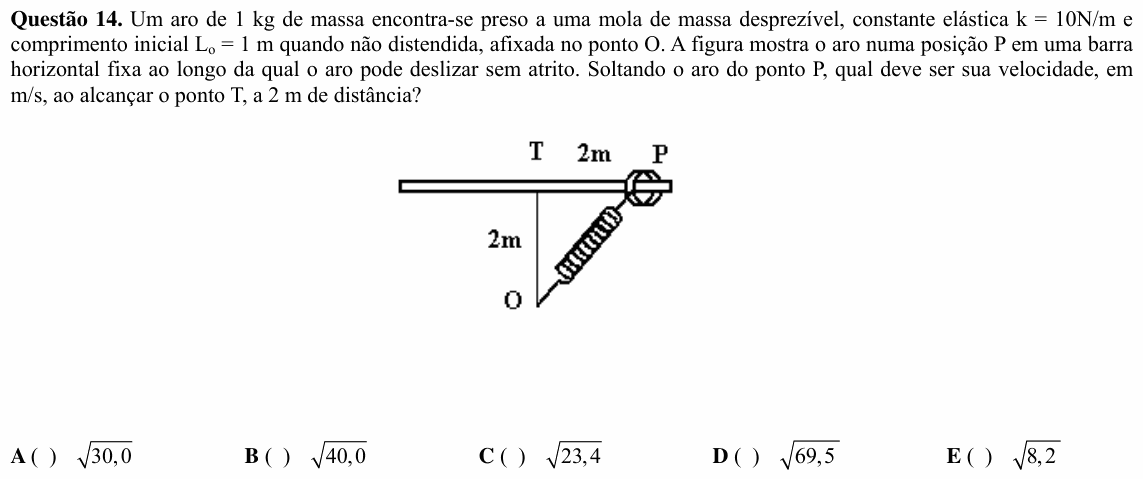 Enunciado da questão 14 de Física do ITA 2008