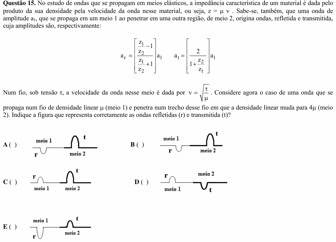 Enunciado da questão 15 de Física do ITA 2008